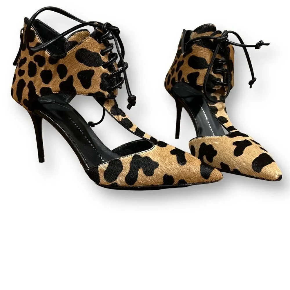 Revolve Giuseppe Zanotti FRIDA Leopard Cheetah Print Lace Up Stiletto